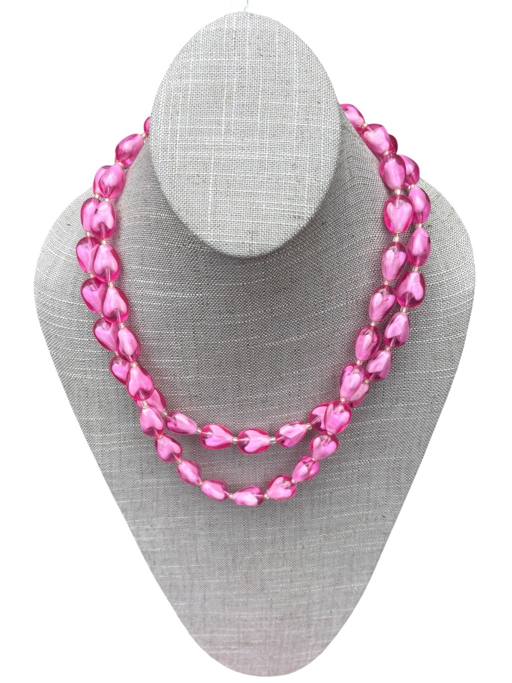 Vintage West Germany Pink Art Glass Double Strand Statement Necklace Mid Century